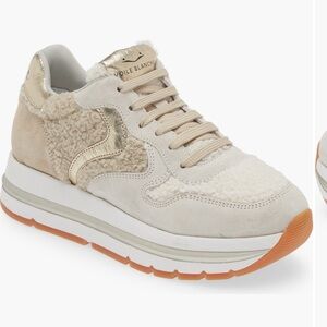 NIB 37 Voile Blanche Maran Suede Sneaker in Wool Ecru